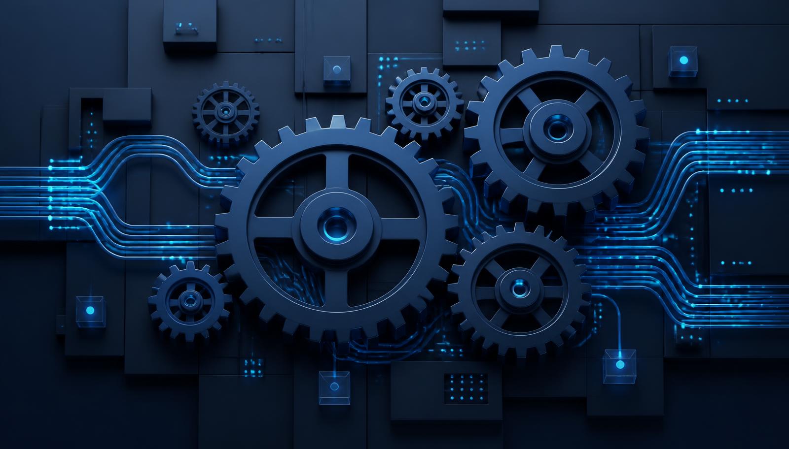 Abstract render of interlocking gears representing automated workflows